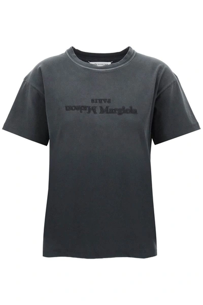Shop Maison Margiela "reverse Logo Embroidered T-shirt With In Grey