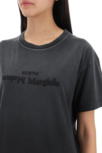 Shop Maison Margiela "reverse Logo Embroidered T-shirt With In Grey