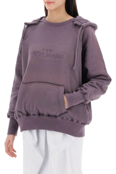 Shop Maison Margiela Hoodie With Reverse Logo And Hood In Purple