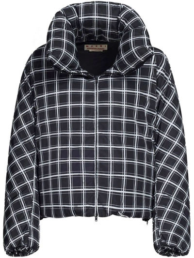 Shop Marni Checked Oversized Down Jacket In Black