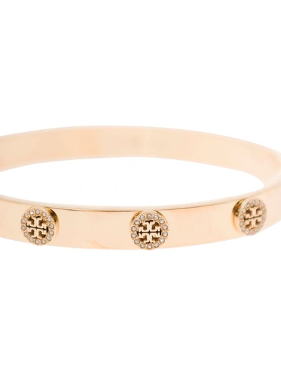 Shop Tory Burch Gold Tone Bracelet With Logo Studs In Stainless Steel And Cubic Zirconia Woman In Grey