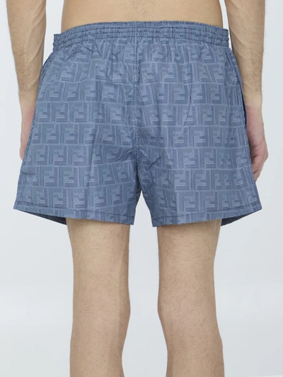Shop Fendi Nylon Swim Shorts In Blue