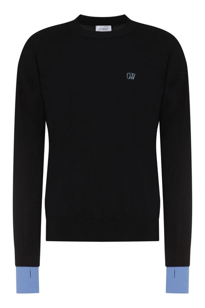 Shop Off-white Knit Wool Pullover In Black