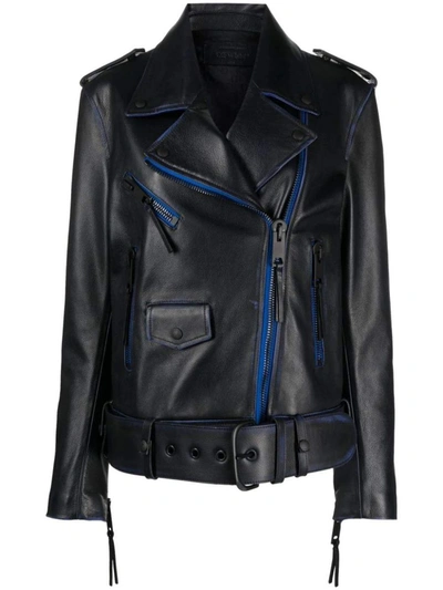 Shop Off-white Leather Jackets In Blue