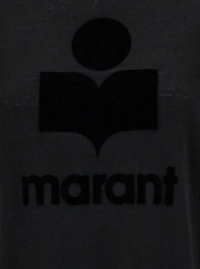 Shop Isabel Marant Étoile Black Crewneck T-shirt With Tonal Logo Print In Linen Woman