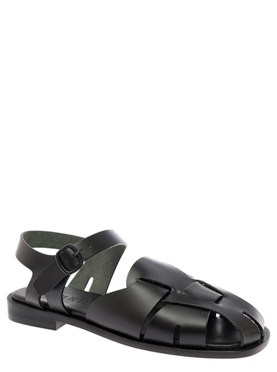 Shop Hereu 'pedra' Black Sandals With Ankle Buckle In Woven Leather Woman