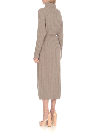 Shop Peserico Wool, Silk And Cashmere Turtleneck Dress In Camel