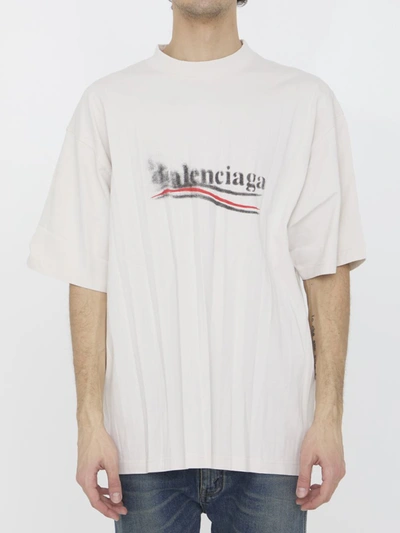 Shop Balenciaga Political Stencil Medium Fit T-shirt In Beige