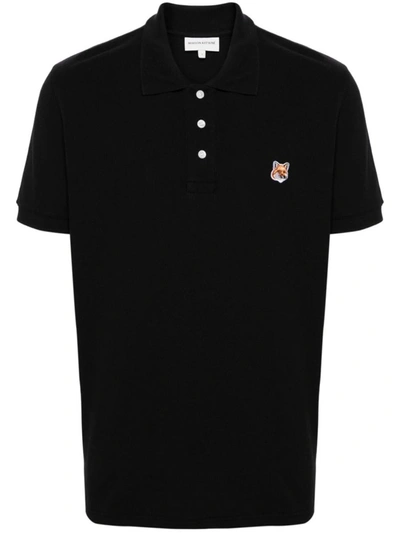 Shop Maison Kitsuné Fox Head Cotton Polo Shirt In Black