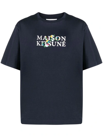 Shop Maison Kitsuné Logo Cotton Oversized T-shirt In Blue