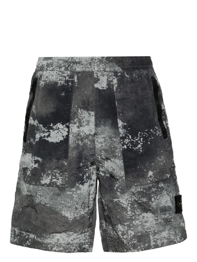 Shop Stone Island Comfort Fit Shorts In Econyl Camouflage In Gray
