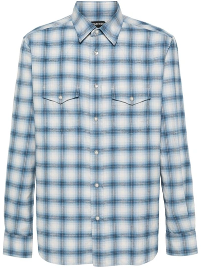 Shop Tom Ford Checked Western Shirt In Blue