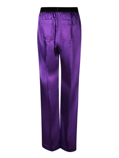 Tom Ford Velvet-trimmed Stretch-silk Satin Pants In Purple