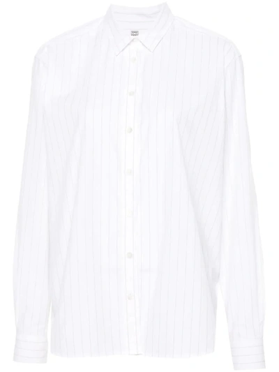 Shop Totême Toteme Shirts In White/ochre Pinstripe
