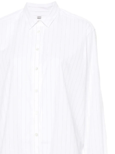 Shop Totême Toteme Shirts In White/ochre Pinstripe