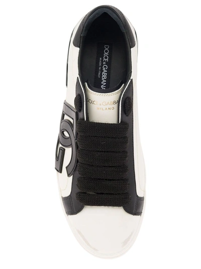 Shop Dolce & Gabbana 'vintage Portafino' Black Low Top Sneakers With Dg Patch In Leather Man In White