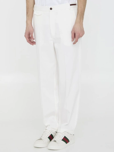 Shop Gucci Web Detailing Trousers In White