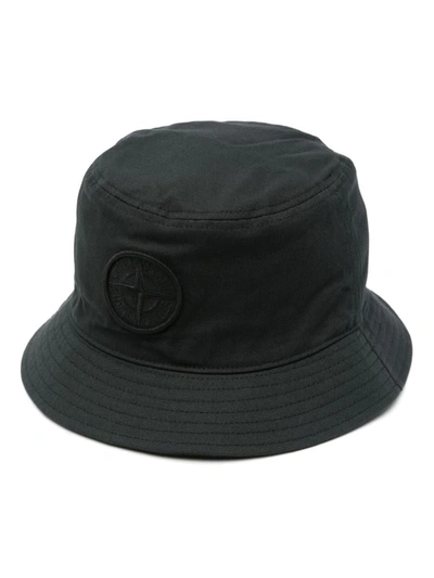 Shop Stone Island Logo Cotton Bucket Hat In Black