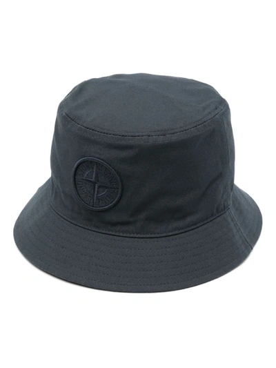 Shop Stone Island Logo Cotton Bucket Hat In Blue