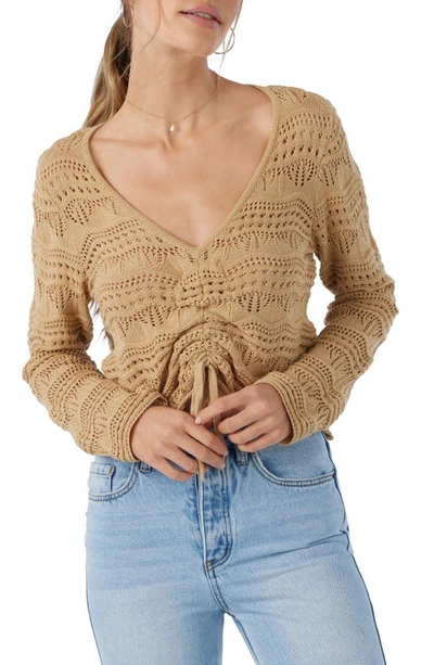 Shop O'neill Harbor Open Stitch Cinch Front Sweater In Khaki