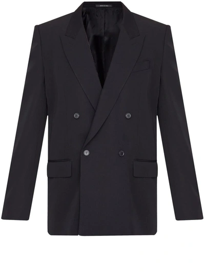 Balenciaga Double-breasted Wool Blazer In Black