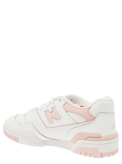 Shop New Balance '550' White And Light Pink Low Top Sneakers With Logo In Leather Woman