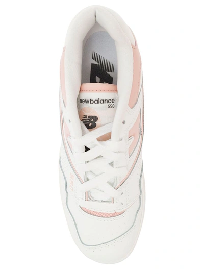 Shop New Balance '550' White And Light Pink Low Top Sneakers With Logo In Leather Woman