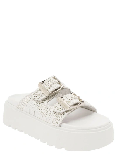Shop Casadei 'birky Ale'  White Slippers With Cornely Embroidery And Xl Buckles In Fabric Woman