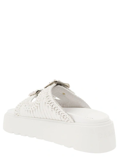 Shop Casadei 'birky Ale'  White Slippers With Cornely Embroidery And Xl Buckles In Fabric Woman
