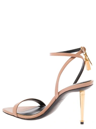 Shop Tom Ford Pink Leather Sandals With Padlock Detail   Woman In Grey