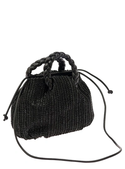 Shop Hereu 'woven Bombon' Black Handbag With Braided Handles In Woven Leather Woman