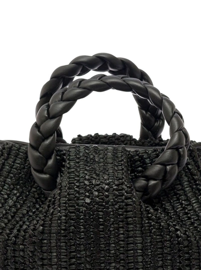 Shop Hereu 'woven Bombon' Black Handbag With Braided Handles In Woven Leather Woman