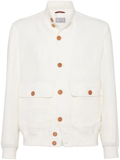 Shop Brunello Cucinelli Cotton Buttoned Jacket In White