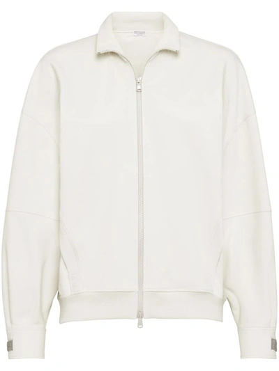 Shop Brunello Cucinelli Cotton Zipped Sweatshirt In White