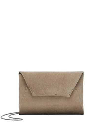 Shop Brunello Cucinelli Envelope Bag With Shiny Shoulder Belt In Beige