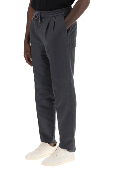 Shop Brunello Cucinelli Linen And Cotton Pants In Grey