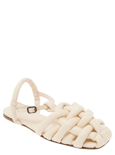 Shop Hereu 'cabersa' White Sandals In Woven Leather Woman