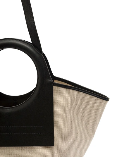 Shop Hereu 'cala S' White And Black Handbag With Leather Handles In Canvas Woman In Beige