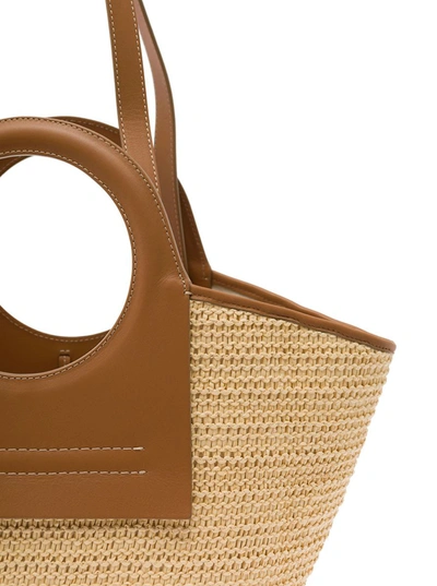 Shop Hereu 'cala S Raffia' Brown And Beige Handbag With Leather Handles In Rafia Woman