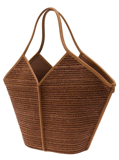 Shop Hereu 'calella' Brown Tote Bag In Rafia And Leather Woman