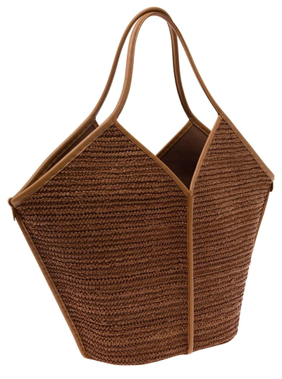 Shop Hereu 'calella' Brown Tote Bag In Rafia And Leather Woman