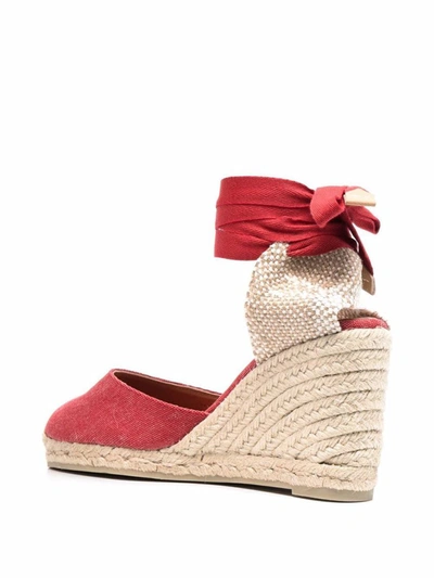 Shop Castaã±er Castañer Carina Raffia Wedge Espadrilles In Red