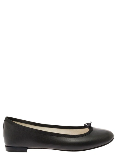 Shop Repetto 'cendrillon' Black Ballet Flats With Bow Detail In Smooth Leather Woman