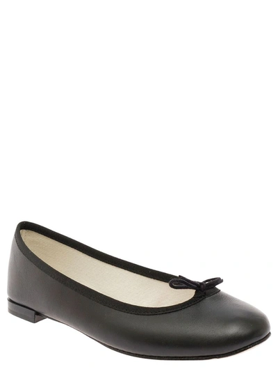 Shop Repetto 'cendrillon' Black Ballet Flats With Bow Detail In Smooth Leather Woman
