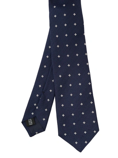 Shop Tagliatore Blue Tie With Floiwer Embroidery In Silk Man