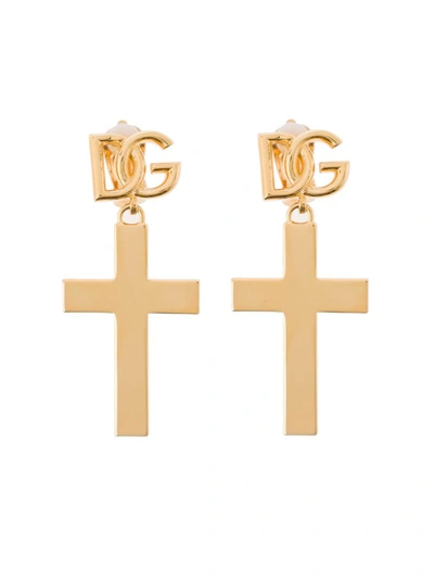 Shop Dolce & Gabbana Cross Earrings In Grey