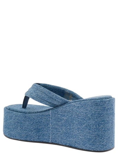 Shop Coperni Light Blue Sandals With Wedge And Logo Patch In Denim Woman