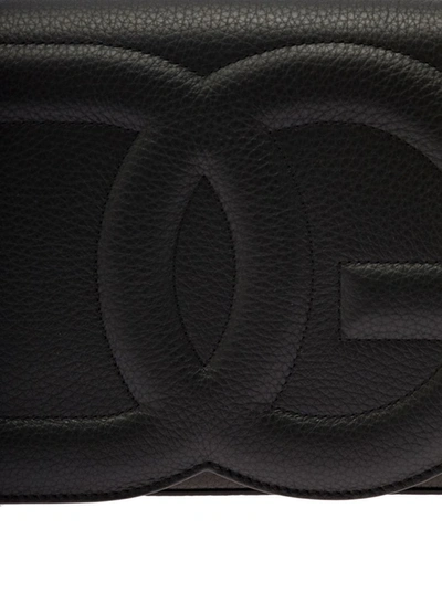 Shop Dolce & Gabbana 'medium Dg Logo' Black Crossbody Bag With Quilted Logo In Leather And Cotton Man
