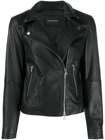 Shop Ea7 Emporio Armani Leather Jacket In Black