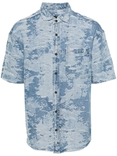 Shop Ea7 Emporio Armani Short-sleeves Cotton Shirt In Clear Blue